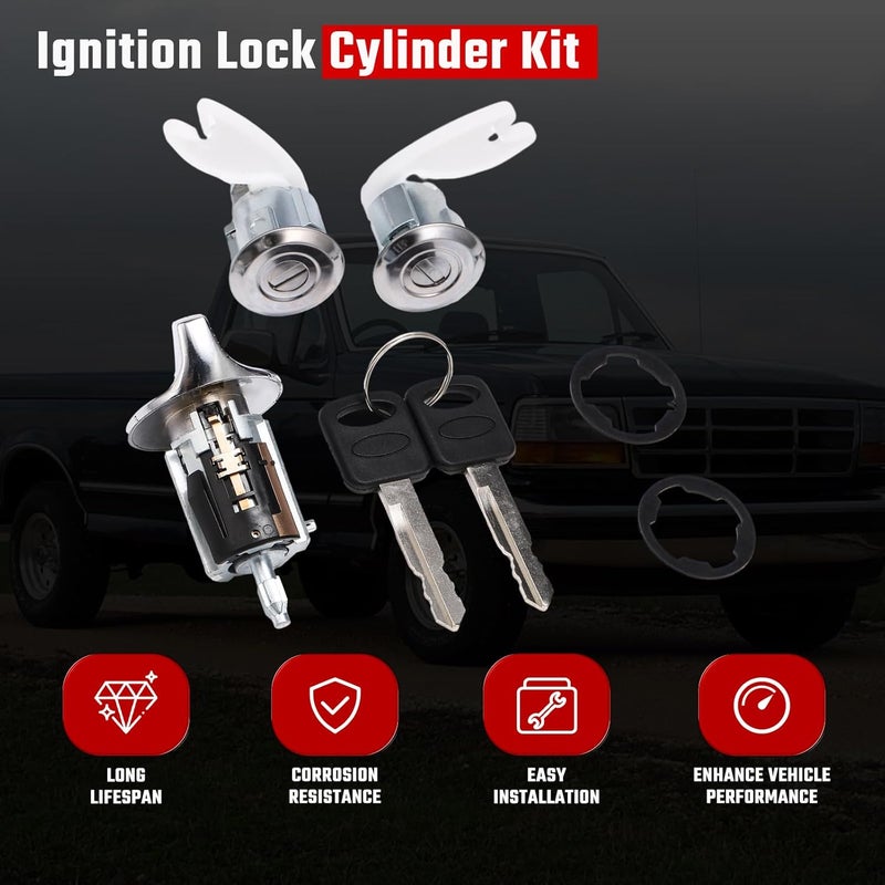 ISINFLASH F3UZ1522050D Chrome Ignition Switch Lock Cylinder & Front Door Lock Cylinder with Keys Fit for Ford 1990-1995 Replace C-42-150 DP-42-122 F2UZ1522050A F37Z1022050A F3TZ7822050B - Image 5